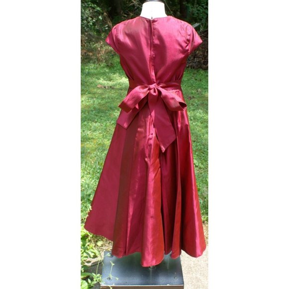 VTG Jessica McClintock Girls Red Dress Sz 7 Bow Rose Holiday Party Formal Xmas - Picture 4 of 10